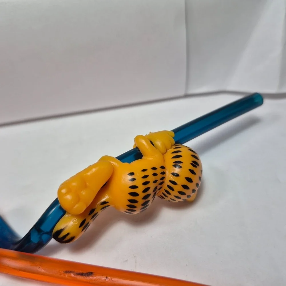Vintage Garfield Rubber Pencil Topper Silly Straws Garfield /Pokey Piggy Bank